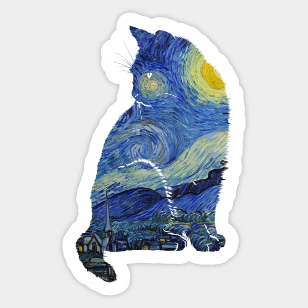 Vincent's Starry Night Museum Cat Sticker by LittleBunnySunshine